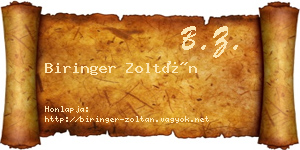Biringer Zoltán névjegykártya